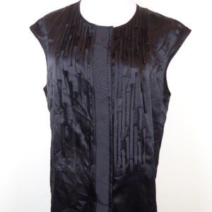 Magaschoni Collection black silk pleated sleeveless snap front shirt top 14